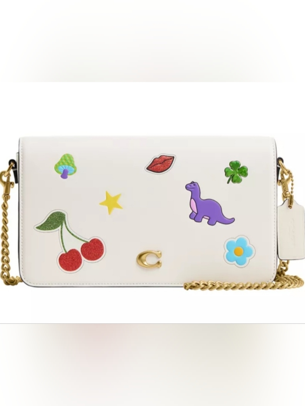 Coach Mila Crossbody Bag With Sticker Print Chalk Multi Chain Strap